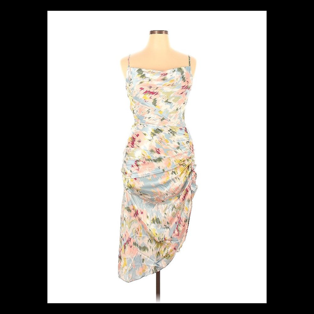 Cider Multicolor Abstract Sleeveless Satin Ruched Dress Size XL NWT